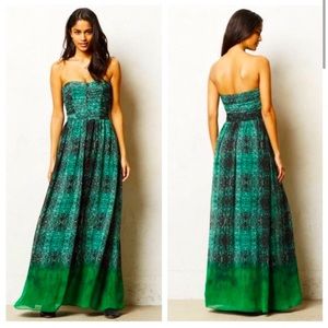 GORGEOUS Anthro Moulinette Soeurs Vetements Strapless Maxi Dress Emerald Green 2